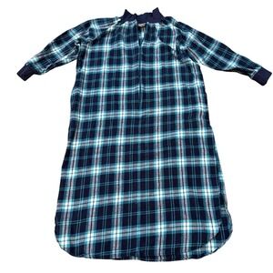 Metropolitan Housecoat Gown Robe Blue Plaid Flannel 100% Cotton L  Zipper Womens